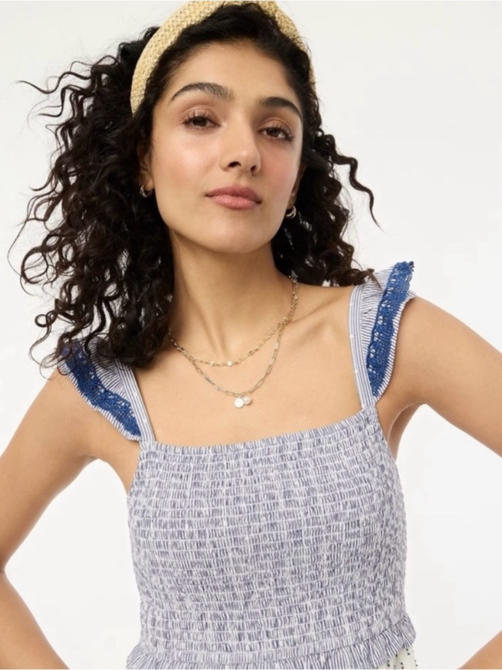 J. Crew Smocked Tiered Maxi Dress in Light Blue and White - Picture 4 of 6